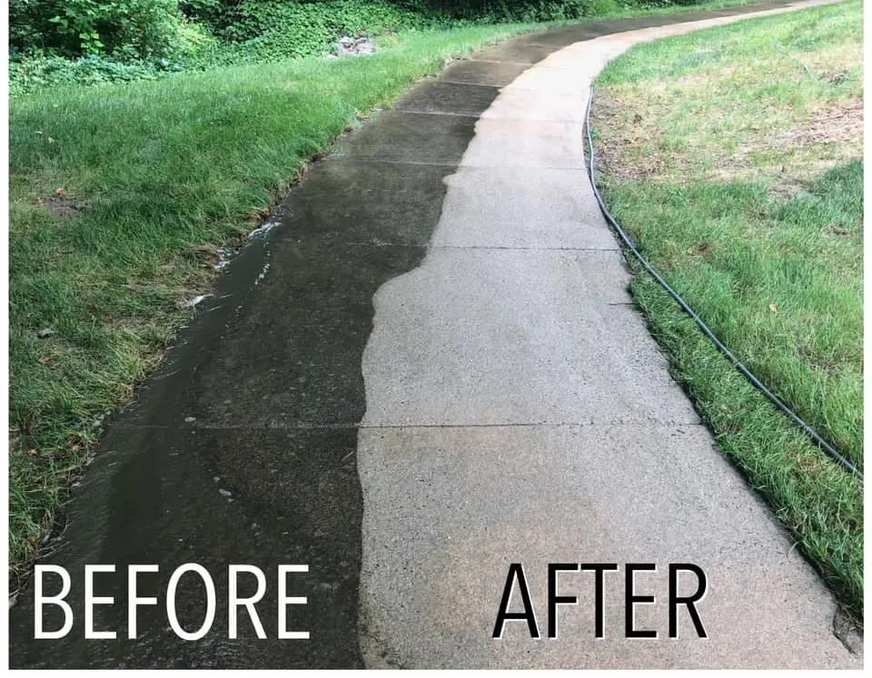 Concrete path cleaning before and after